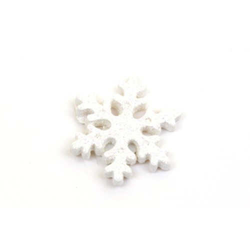fiocco neve piatto bianco con glitter cm 3