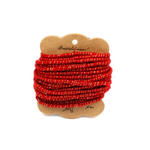 cordone in feltro rosso con filo lame' oro sottile 10 mt diam 2 mm