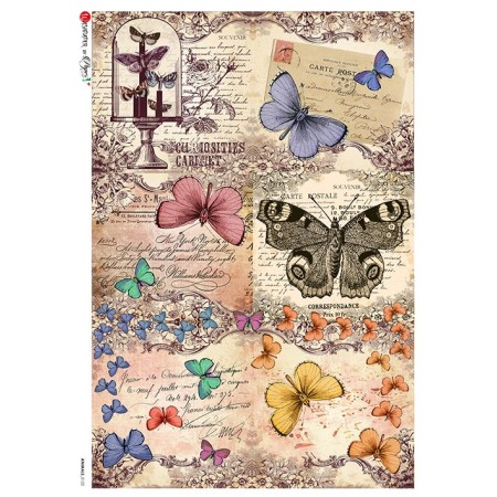 carta di riso per decoupage 32x45 farfalle con sfondo vintage