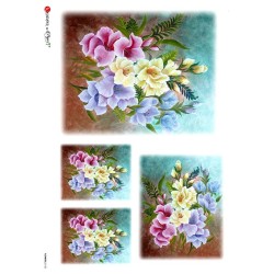 carta di riso per decoupage 32x45 mazzo di fiori con sfondo pittorico