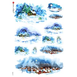 carta di riso per decoupage 32x45  paesaggio invernale