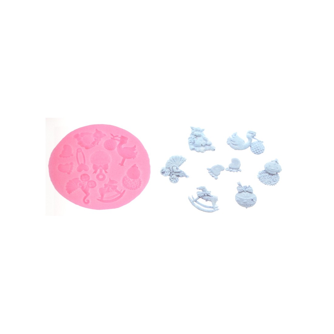 stampo in silicone accessori bebè cm 7,9 spess.0,8 cm per ceramica, gesso,  resine