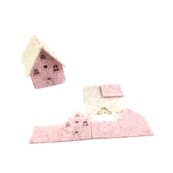 casa rosa melange in feltro balocco da chiudere da cm 5 h 7 con tetto panna melange e ghiaccio