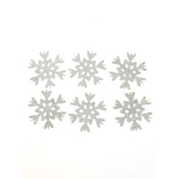 6 fiocchi di neve cm 5 in tessuto argento glitterato