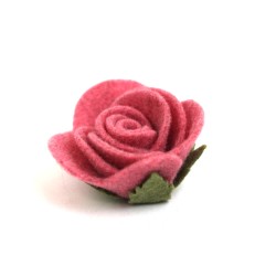 rosa rosa cm 6 h 3,5 di feltro lanato con sepali verde muschio melange