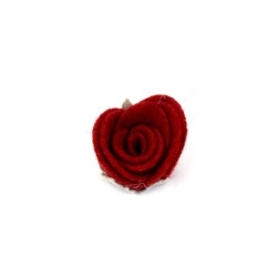 rosa rossa scuro cm 6 h 3,5 di feltro lanato con sepali naturale melange