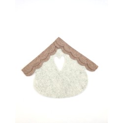 Casetta uccellini piatta cm 28 h 23 feltro lana bianca melange con doppio tetto marroncino melange
