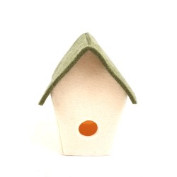 casa uccellini in feltro già montata crema con tetto verde muschio melange cm 4,5/7x5 h 9