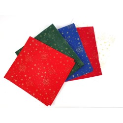 pacchetto da 5  panno natale cm 45x50 stelle glitterate (bianco, rosso, rosso scuro, verde, blu)