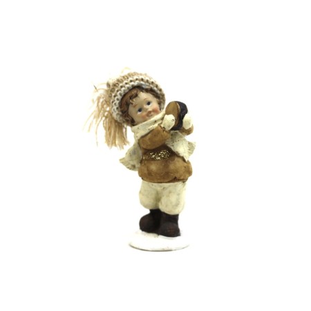 Bambino beige e crema con cappello di lana con tamburello cm 3,5x11